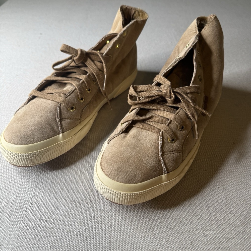 Superga 2795 Syntsherlingw‎ Beige High Top Fashion Sneakers Women Size 10 New